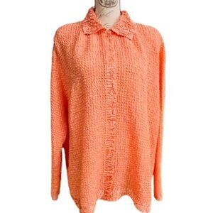 🛍️2 for‎ $25 Sale🛍️ Coral Crinkle Collared Button Up Shirt 3X Soft Coastal EUC